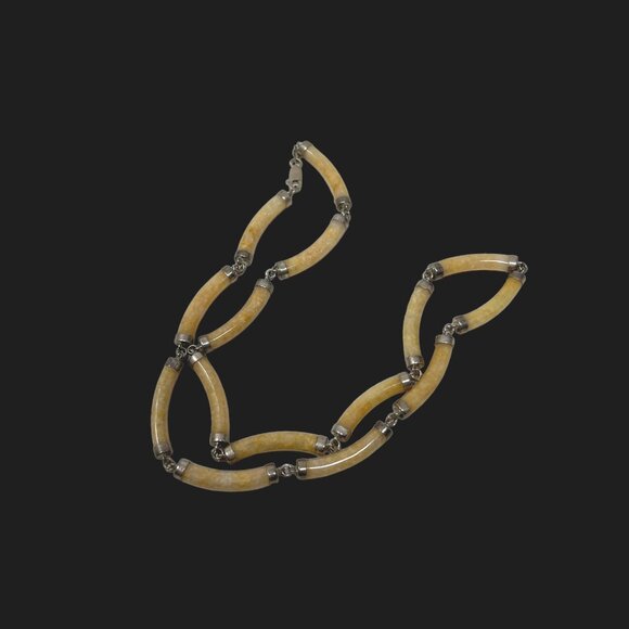 Jadeite and Sterling Station 925 Necklace Oriental Beige Vintage - Picture 7 of 8